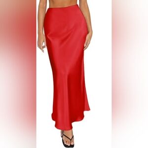 Elegant Red Satin Skirt